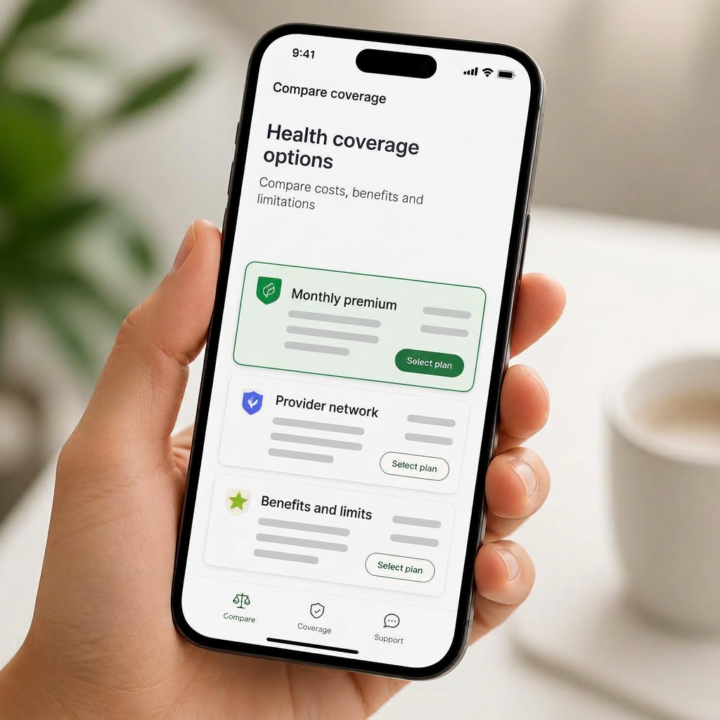 Health plan quotes compared side by side on a phone
