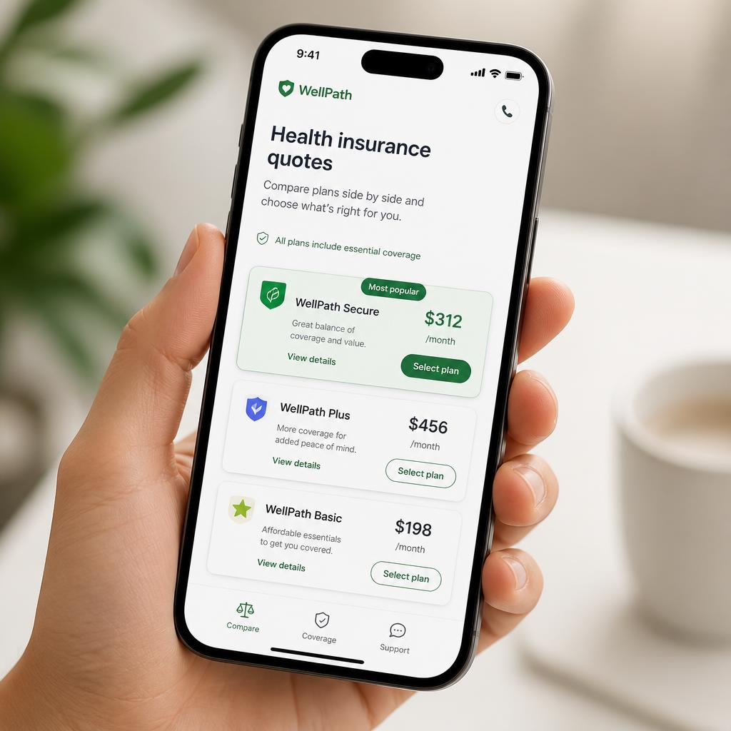 Health plan quotes compared side by side on a phone
